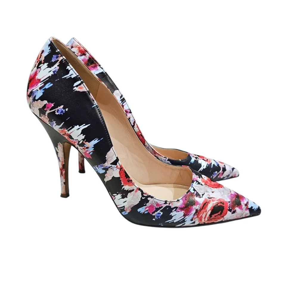 Kate Spade Leather Pumps Licorice Floral Made Italy Shoes Sz.9
